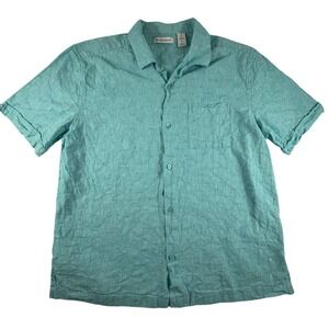 Cubavera Shirt Men's‎ L Blue Light Linen Cotton Short Sleeve Button Up Pocket